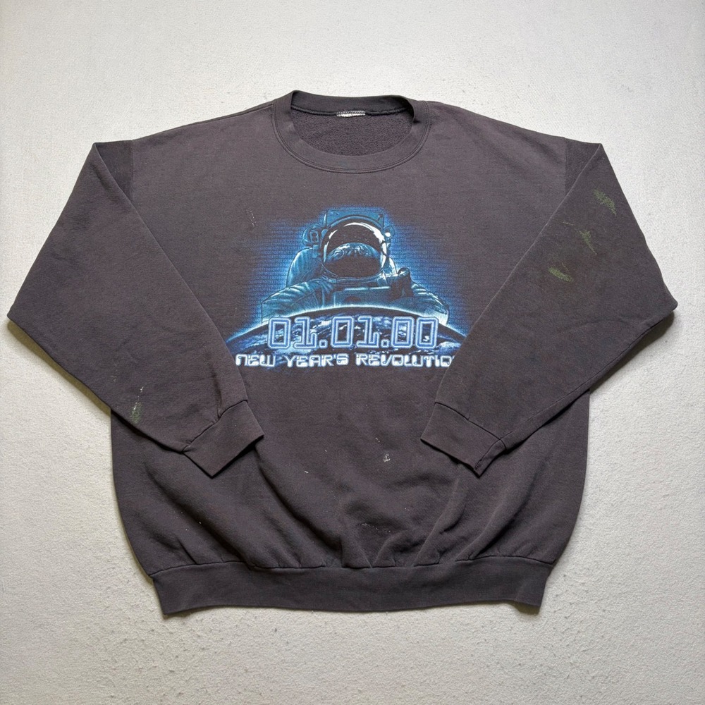Unbranded Sweatshirt Mens XL Black Y2K 01.01.00 New Years Revolution Astronaut